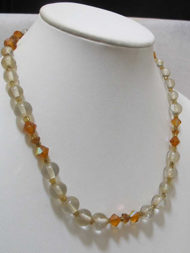 Vtg Orange Faceted Crystals Clear Round Beads 18” Necklace Needs Clasp As-Is